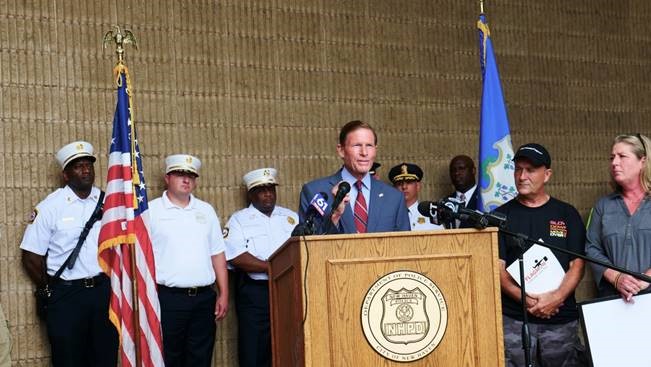 Blumenthal joined law enforcement, members of the Iodice family, AAA and traffic safety advocates to announce a resolution to raise awareness of Slow Down, Move Over state laws to reduce struck-by-vehicle injuries and fatalities, and to recognize the important role law enforcement, fire and rescue, emergency medical services, tow truck operators, and transportation workers play in road safety. 